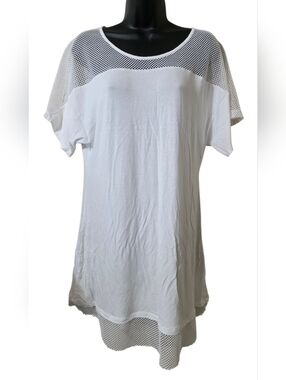 VENUS White Mesh-Detail Short Sleeve Swim Coverup